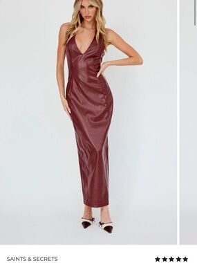 Selfie Leslie Bordeaux Faux-Leather V-Neck Maxi Dress